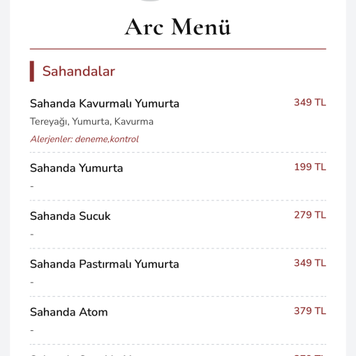 PDF Menü Resimsiz